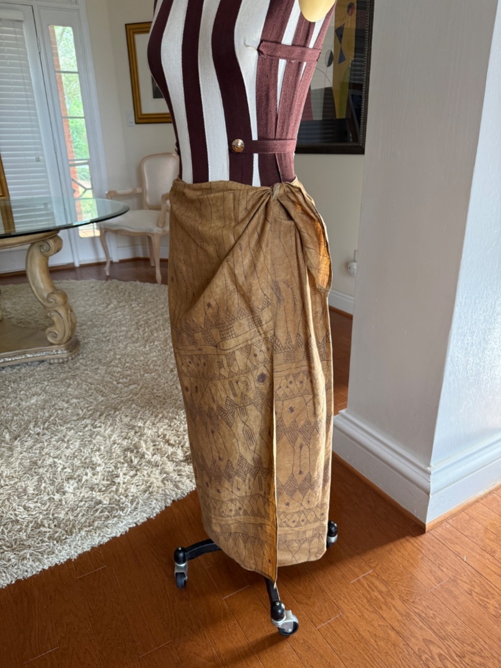 VTG Lauren Ralph Lauren Womens Maxi Tie Wrap Skirt 100% Linen 12 Boho Aztec - Picture 2 of 10